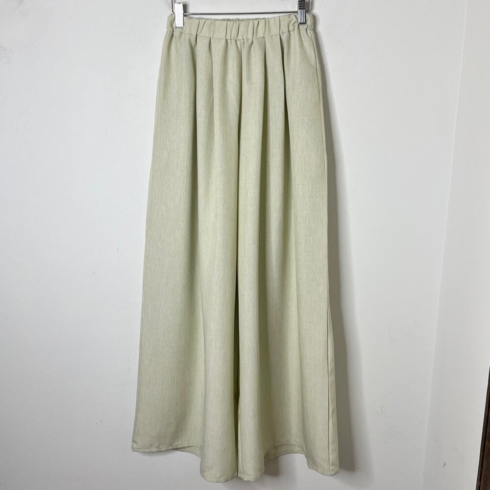 Pretty Little Thing Women's Wide Leg Palazzo Pants 2 Beige High Rise Pleated - Picture 3 of 10